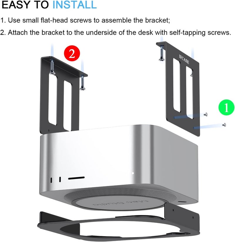 IFCASE Aluminum Under Desk Mount for Mac Studio M4 M3 M2 M1 Max, Ultra with Anti-Scratch Pad (Black) - Image 5